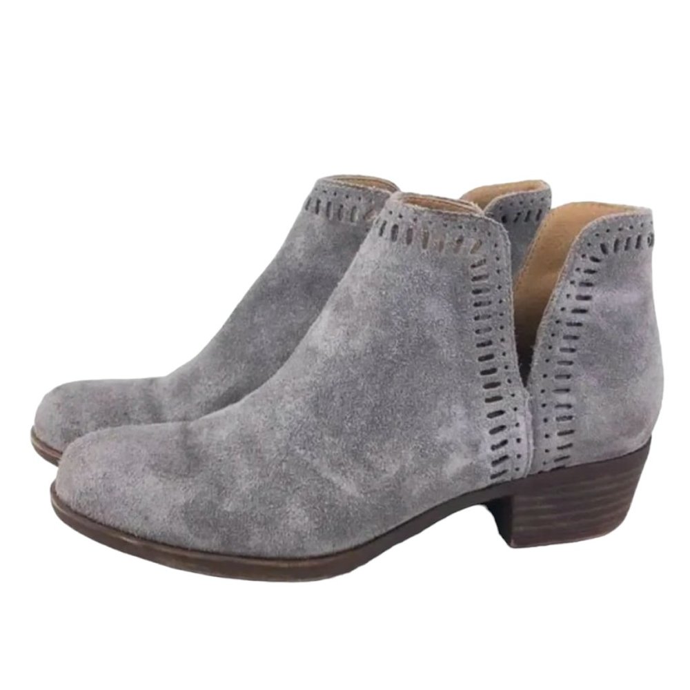 LUCKY BRAND Brooklin Ankle Booties Gray Leather Boho Suede Perforated Casual 7.5